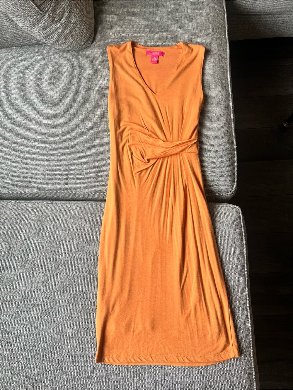 Catherine Malandrino Orange V-Neck Sheath Knit Midi Business Casual Work Dress S